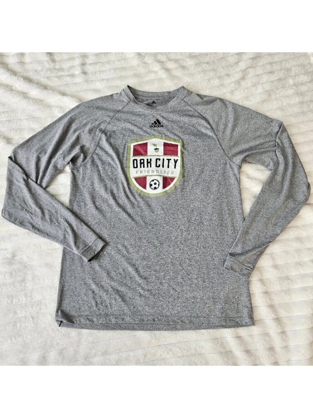 Adidas Mens Small Shirt Gray Long Sleeve Oak City Grapic Logo Climalite Sporty
